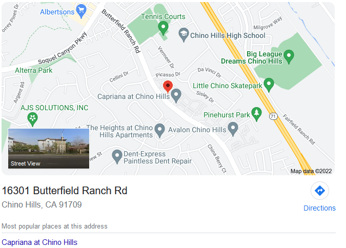 Map of Butterfield Ranch in Chino Hills